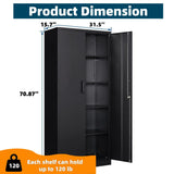 Oasecrilio Metal Storage Cabinet with 5 Adjustable Shelves, Garage Storage Cabinet with Lock, Kitchen Pantry Storage Cabinet, File Storage Cabinet, Filing Cabinets for Home Office, 71'H, Black Oasecrilio
