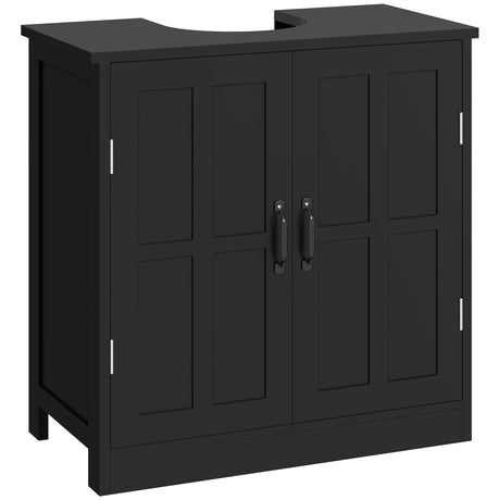 kleankin Pedestal Sink Storage Cabinet, Under Sink Cabinet with 2 Doors and Adjustable Shelf, Bathroom Vanity with U-Shape Cut-Out, Black kleankin