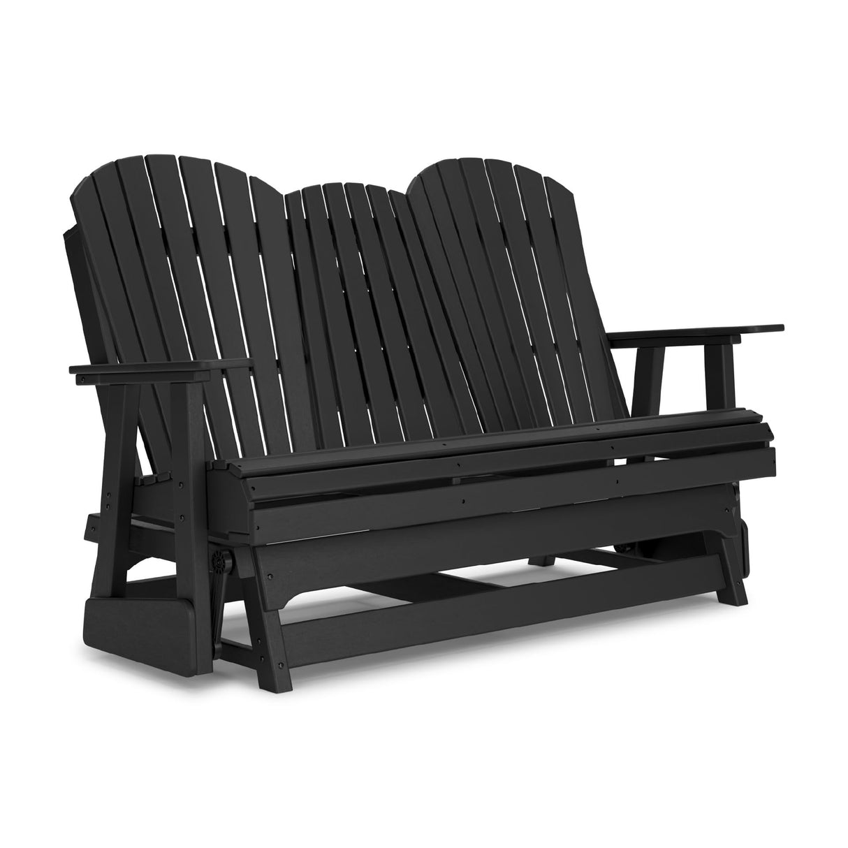 Signature Design by Ashley Hyland Wave Modern Weather Resistant HDPE Outdoor Glider Loveseat with Drop Down Table and 2 Cup Holders, Black Signature Design by Ashley