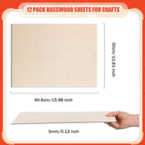 AWIZOM 12 Pack Basswood Sheets for Crafts-12 x 16 x 1/8 Inch- 3mm Thick Plywood Sheets with Smooth Surfaces Unfinished Wood Boards for Laser Cutting, Wood Burning, Architectural Models, Staining AWIZOM
