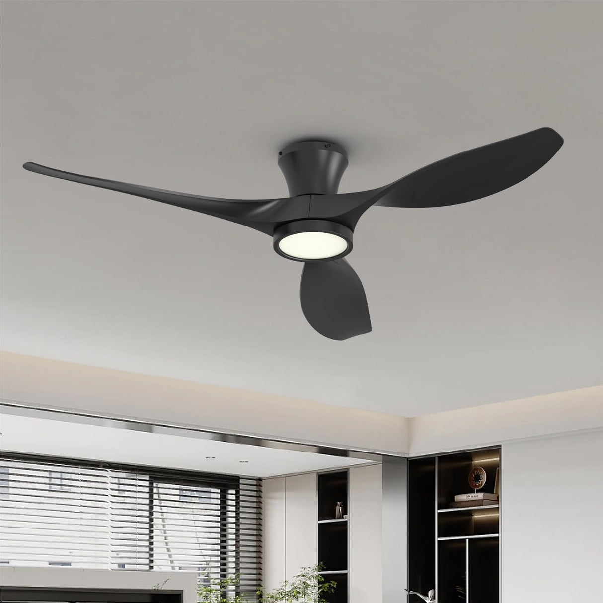 TALOYA 52 Inch Ceiling Fan with Led Light Remote Control Flush Mount Low Profile for Bedroom Farmhouse Patio Outdoor Living Room Kitchen Dining Room,DC Motor,Reversible,Black TALOYA