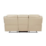 Lexicon Recliner Sofa, Wall Hugger Recliners, Home Theater Seating, Manual Double Recliner, Couches for Living Room, RV Furniture, Faux Leather with Contrast Piping, 86''W Sofa, Beige Lexicon