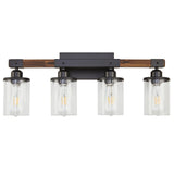 Feohak 4-Light Bathroom Vanity Light, Farmhouse Bathroom Light Fixtures Over Mirror, Rustic Industrial Wood Black Wall Lamp Sconce Light with Clear Glass Shade Feohak