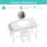 Lufeiya White Makeup Vanity Desk with Mirror and Lights, 40 inch Make Up Vanity Desks with Fabric Drawers & Power Outlet, Dressing Table and Chair Set for Girls Bedroom, White Lufeiya