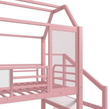 Bellemave Metal Loft/Bunk beds Twin Over Twin, Bunk beds with Slide and Stairs for Kids, Floor House Loft Bed for Kids，Pink Bellemave