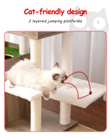 Gitelsnour Cat Tree with Litter Box Enclosure, Large Wooden Cat Tower Cat Condo for Indoor Cats with Play Garden (Leaf, Lawn, Hair Rubbers), Modern Cat House, Rustic Gray GCT110SG Gitelsnour