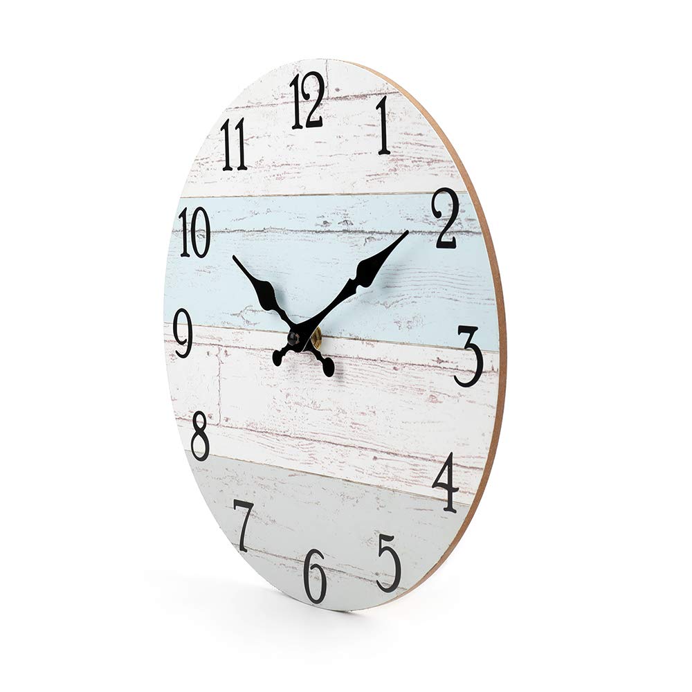 14 Inch Wooden Decorative Round Wall Clock Rustic Country Tuscan Style Wooden Home Decor Round Wall Clock for Living Room Home Pool Patio - WoodArtSupply