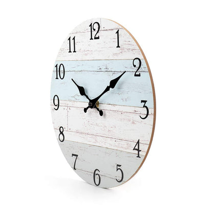 14 Inch Wooden Decorative Round Wall Clock Rustic Country Tuscan Style Wooden Home Decor Round Wall Clock for Living Room Home Pool Patio - WoodArtSupply