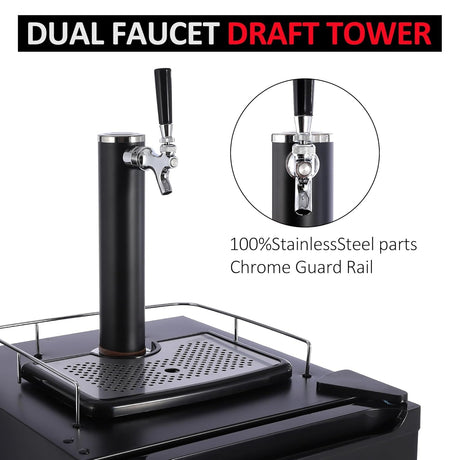 TROPOW Beer Kegerator, Single Tap Draft Beer Dispenser, Full Size Keg Refrigerator With Shelves, 32°F- 50°F Temperature Control, Drip Tray & Rail, Black TROPOW