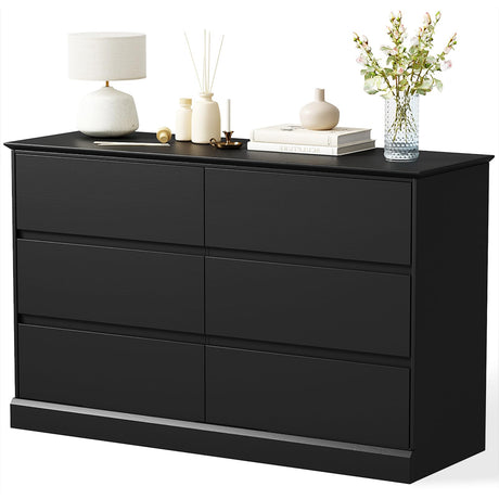 Seeday Dresser for Bedroom, Modern Wooden Dresser Closet Dressers,6 Drawer Dressers for Living Room, Entryway, or Hallway, Black Seeday