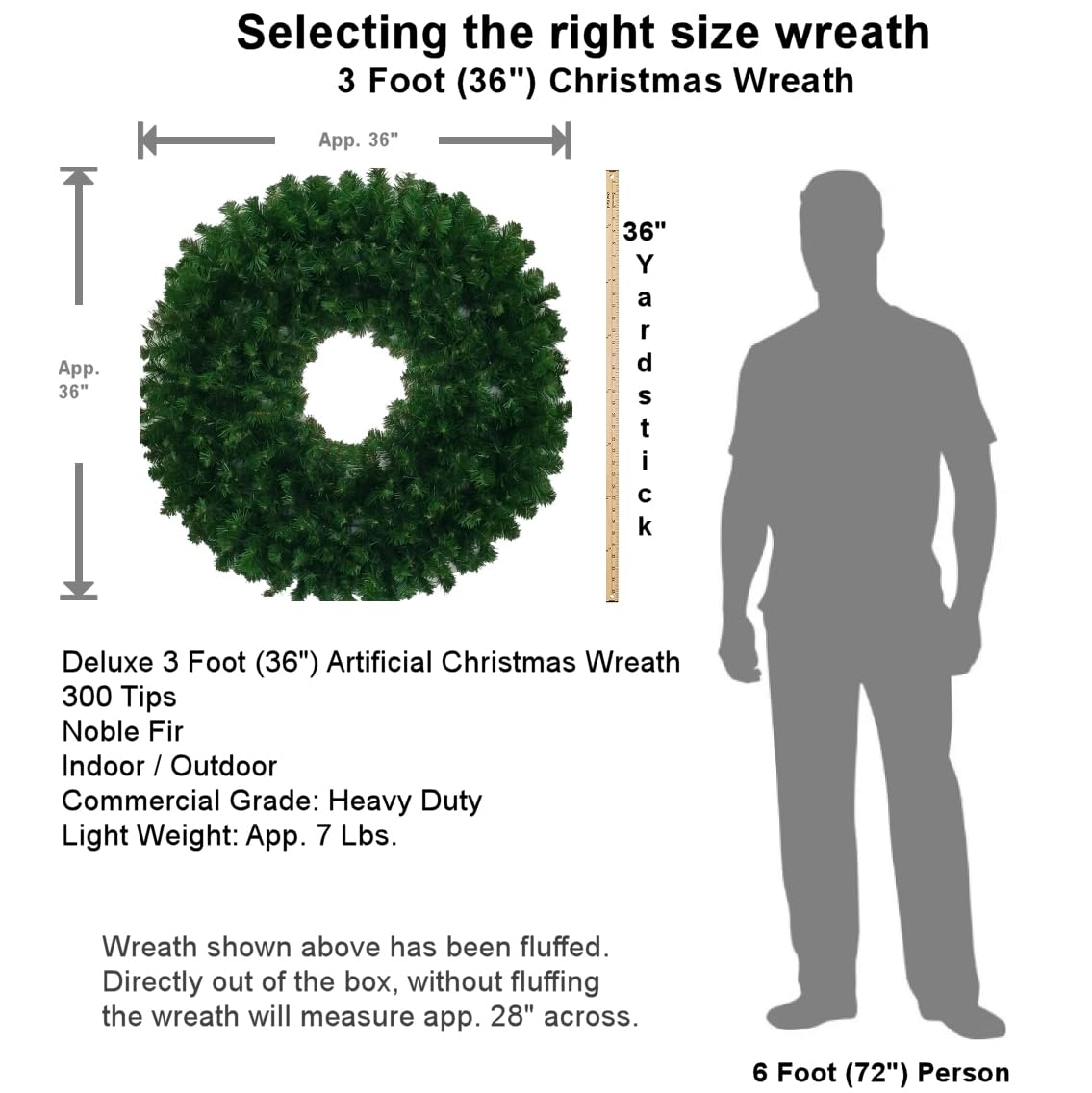 3 Foot (36 inch) LED Christmas Wreath with Prelit Red Bow - 150 LED Lights - Commercial Grade - Indoor Outdoor - ACWreaths ACWreaths