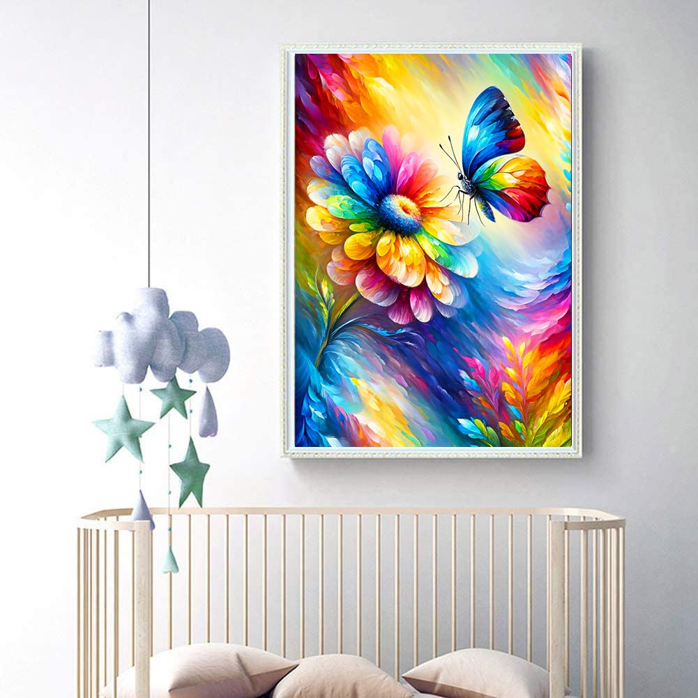 YOMEIA 5D Diamond Painting Kits for Adults Full Drill Butterflies and Flowers Diamond Art Paint with Round Diamonds DIY Gem Painting Kit for Home Wall Decor(11.8x15.7in) YOMEIA