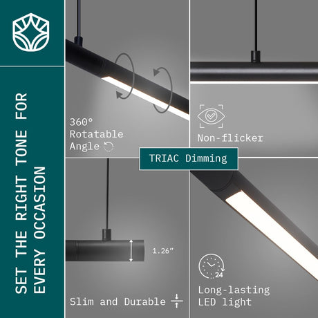 Solvita Professional LED Billiard & Pool Table Light, Non-Flickering & Evenly Distributed Light Source & Adjustable Height - Rotaflex, Bright White 3000K (52 inch) Solvita