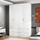 MOUMON 4 Door Wardrobe Closet with Drawers & Shelves, Armoire Closet with Hanging Rod, Wardrobe Cabinet with Gold Metal Handles, Top Cube Storage, White (63”W x 20.6”D x 93.9”H) MOUMON