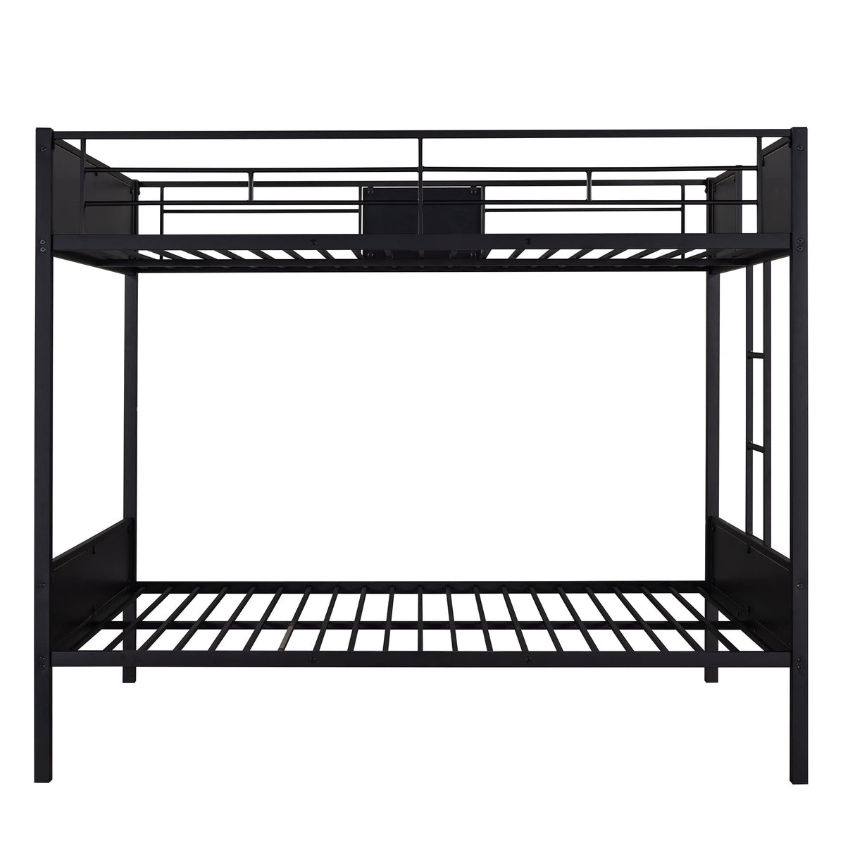 Full Over Full Metal Bunk Bed, Modern Style Heavy-Duty Steel Frame Bunk Bed with Safety Rail, Built-in Ladder for Bedroom, Dorm (Black + Brown) Bellemave