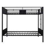Full Over Full Metal Bunk Bed, Modern Style Heavy-Duty Steel Frame Bunk Bed with Safety Rail, Built-in Ladder for Bedroom, Dorm (Black + Brown) Bellemave