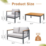 Greesum 4 Piece Furniture Patio Lounge Conversation Set Solid Wood Armrest & Table Top Anti-Drop Thick Waterproof Cushion, Onesize, Light Beige Greesum