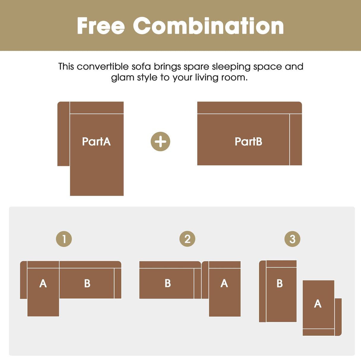Merax Modern Convertible Sectional Sofa Couch,L-Shape Modular Sofa Set Upholstered Sectional Couches for Living Room Free Combination Sofa Set Merax