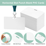 100 Pack Premium Blank PVC Cards with Slot Punch on Long Side - Horizontal Slot Punch Blank ID Cards- CAETOUNG CR80 30 Mil Graphic Quality White Plastic Cards for Photo ID Badge Printers CAETOUNG