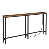 HOOBRO 5.9" Skinny Console Table with Charging Station, 63" Narrow Console Table with Power Outlets, Long and Thin Sofa Table, Slim Entryway Table, Rustic Brown BF165UXG01 HOOBRO