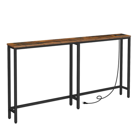 HOOBRO 5.9" Skinny Console Table with Charging Station, 63" Narrow Console Table with Power Outlets, Long and Thin Sofa Table, Slim Entryway Table, Rustic Brown BF165UXG01 HOOBRO