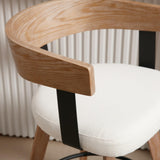 DUOMAY Swivel Bar Stools Set of 2-26" Counter Height Bar Stool with Footrest - Modern Wood Barstools with Linen Upholstered Seat - 360-Degree Swivel Stool for Kitchen Island Home Bar - White DUOMAY