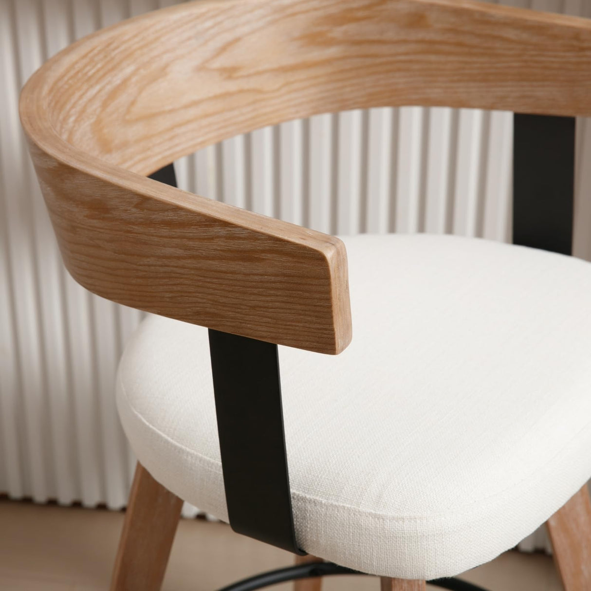 DUOMAY Swivel Bar Stools Set of 3-26" Counter Height Bar Stool with Footrest - Modern Wood Barstools with Linen Upholstered Seat - 360-Degree Swivel Stool for Kitchen Island Home Bar - White DUOMAY