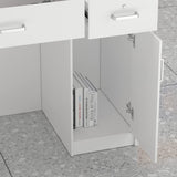 Homsee Modern Reception Desk with 3 Drawers, 1 Door Storage Cabinet & Hutch Shelf, Office Wooden Computer Desk, Writing Study Table PC Laptop Desk, White (47.3" L x 18.3" W x 43.3" H) Homsee