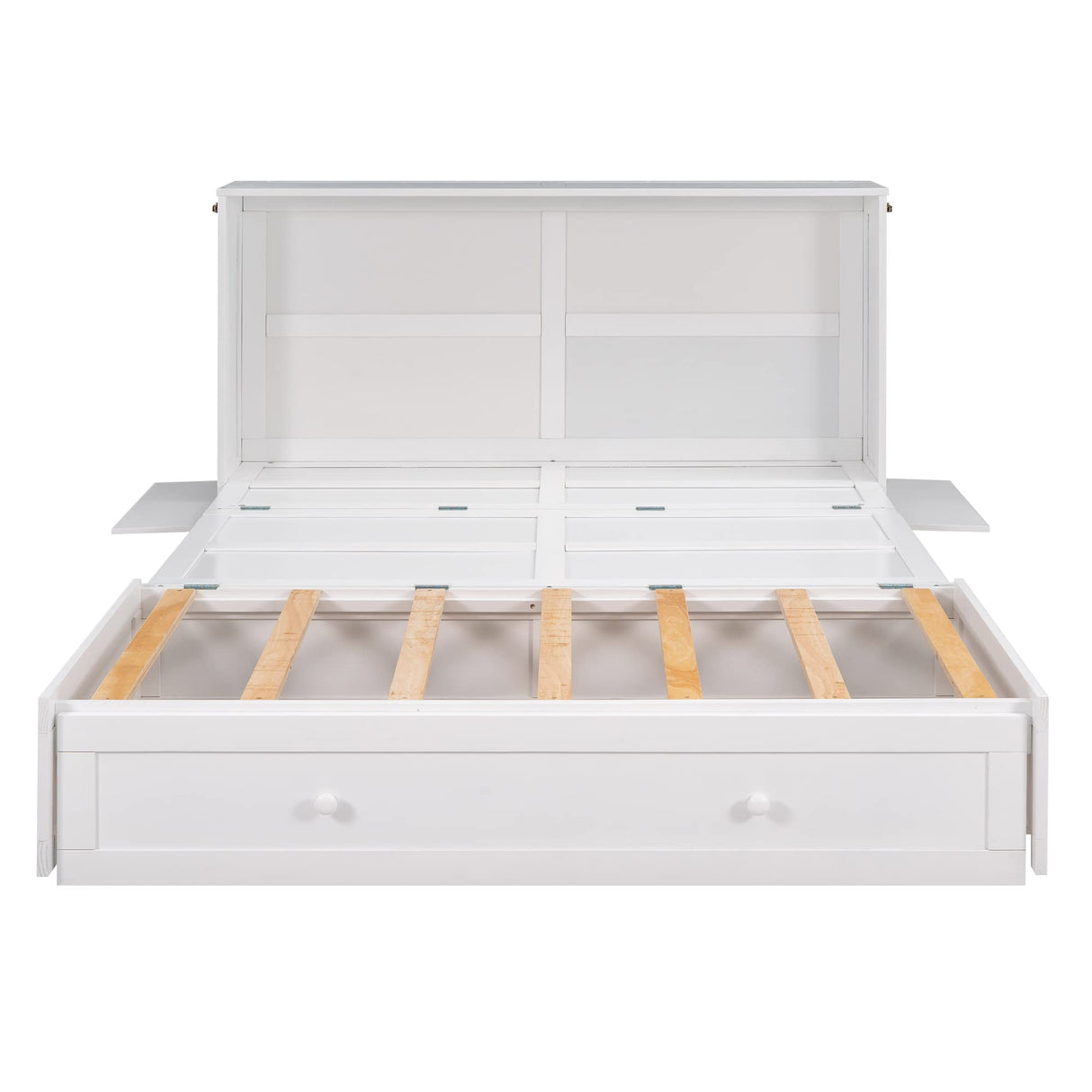 NCKMYB Wood Murphy Bed Chest Convert to Queen Bed, Mobile Murphy Bed with Drawers and Shelf Turn to 63.5'' Cabinet, for Small Space or Studio NCKMYB