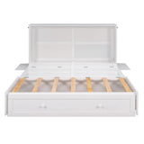 NCKMYB Wood Murphy Bed Chest Convert to Queen Bed, Mobile Murphy Bed with Drawers and Shelf Turn to 63.5'' Cabinet, for Small Space or Studio NCKMYB