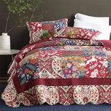 camandy Cotton Bedspread Quilt Bedding Sets 3 Pieces Reversible Coverlet Sets Comforters Gorgeous Paisley Floral Patchwork Red Bedspread, Queen Size camandy