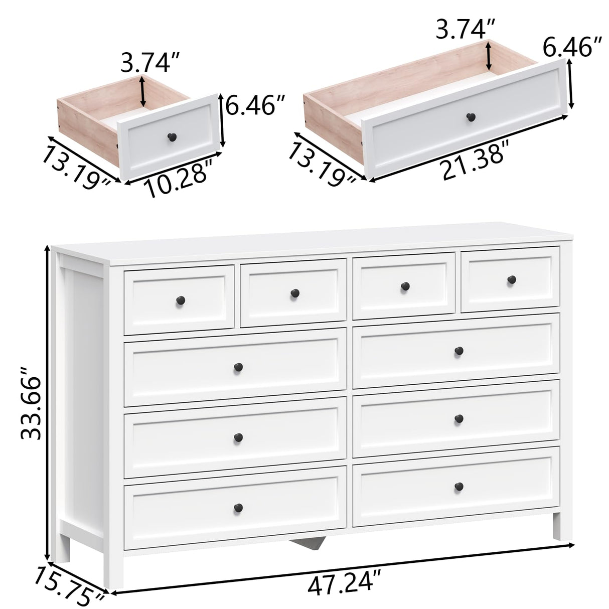 Farmhouse 10 Drawers Dresser for Bedroom, White Dresser Chest of Drawers, Wood Storage Dressers with Deep Drawers and Metal Handle, Wide Modern Dressers & TV Stand for Living Room, Closet, Hallway Gyfimoie