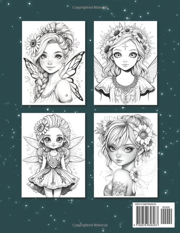 Sunflower Fairy Coloring Book: A Captivating Fantasy Adult Coloring Book - Enchanting Floral Fairies, Relaxing Nature Scenes, and Intricate Designs for Stress Relief Majosta