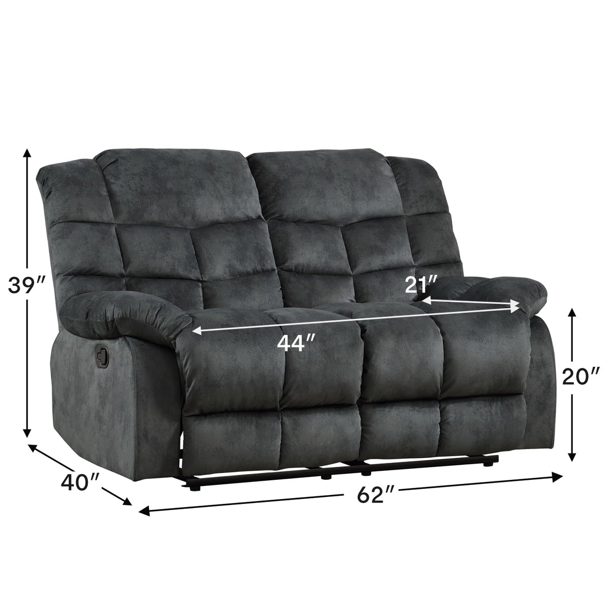CANMOV Manual Loveseat Recliner, 2 Seat Recliner Sofa Chair with Armrest and Overstuffed Backrest, Couch Set for Living Room, Bedroom, Office, Grey CANMOV
