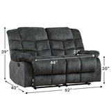 CANMOV Manual Loveseat Recliner, 2 Seat Recliner Sofa Chair with Armrest and Overstuffed Backrest, Couch Set for Living Room, Bedroom, Office, Grey CANMOV