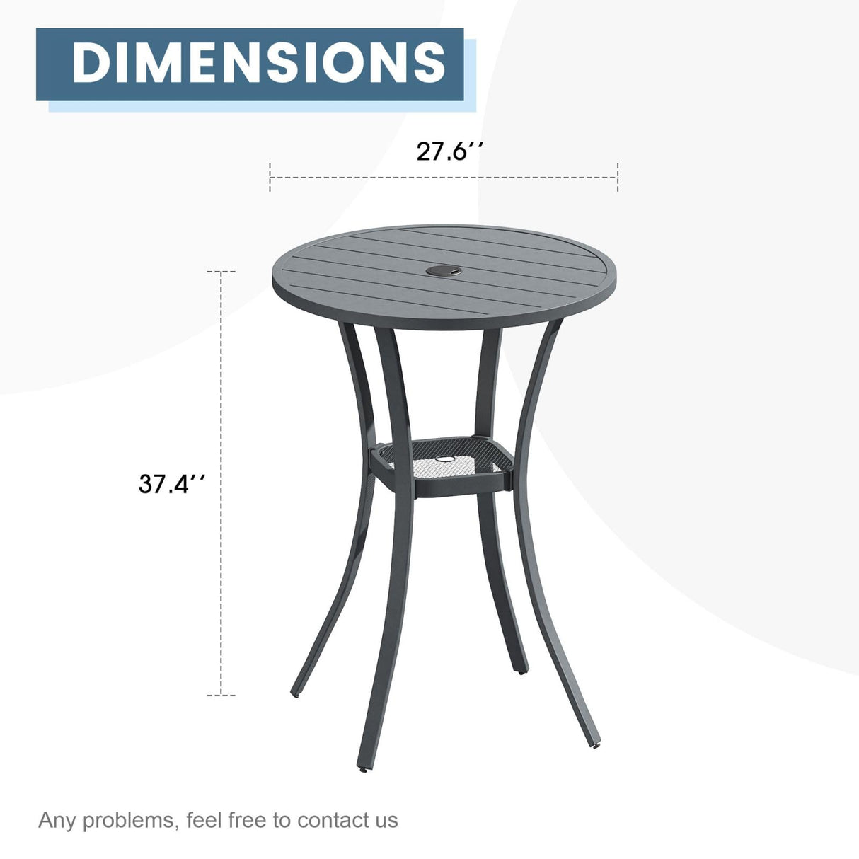 DIFY Patio Bar Height Table, Grey 28" Round Outdoor Pub Table with 1.57" Umbrella Hole for Bistro, Garden, Poolside and Balcony DIFY