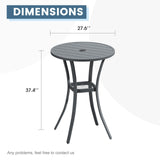 DIFY Patio Bar Height Table, Grey 28" Round Outdoor Pub Table with 1.57" Umbrella Hole for Bistro, Garden, Poolside and Balcony DIFY