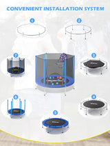 BLUERISE 55IN Toddler Trampoline for Kids Indoor Play for Kids Basketball Hoop Attachment with Enclosure Net Easy to Assemble Recreational Trampoline BLUERISE