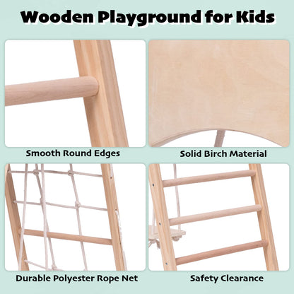 Ascism Jungle Gym Indoor (8 in 1) Wooden Indoor Playground, Toddler Wooden Climbing Toys, Montessori Playset, Gym with Slide, Climbing Net, Swing, Tent, Gymnastics Ring…