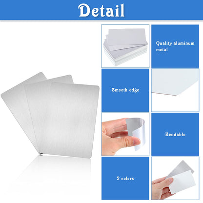 Zonon 120 Pieces Sublimation Metal Business Cards Blanks Aluminum Metal Name Card 3.4 x 2.1 x 0.009 Inches 0.22 mm Thick Business Cards for Color UV Print Custom Engrave Print DIY