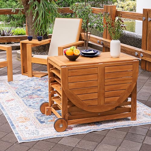 Cambridge Casual Miami Teak Wood Patio Dining Set with Cast Shale Cushion, Natural Teak/Cast Shale Cambridge Casual