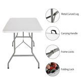 Mean Yeah 6 ft Plastic Folding Table Outdoor, Portable Picnic Table Camping Table,Rectangular Collapsible Table for Party,Banquet,Card,Wedding,Kitchen,BBQ with Lock,Carrying Handle - White Mean Yeah
