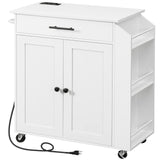 HOOBRO Kitchen Island with Power Outlet, Kitchen Storage Island with Spice Rack and Drawer, Rolling Kitchen Cart on Wheels, for Home, Kitchen and Dining Room, White WT82UZD01G1 HOOBRO