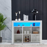 HomeSailing LED Kitchen Sideboard Storage Buffet Cabinet White High Gloss for Living Room, Modern Wooden Unit Cupboard TV Stand with 3 Doors for Hallway Dining Room HomeSailing