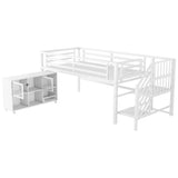 LUMISOL Twin Low Loft Bed with Stairs, Metal Loft Bed with Storage Cubby, No Noise, White LUMISOL
