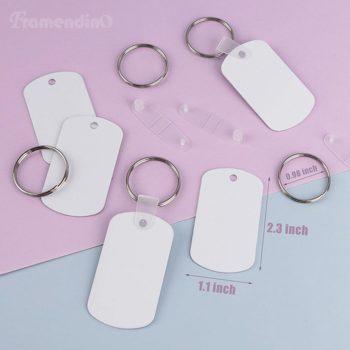 Framendino, 60 Pack Metal Sublimation Keychain Blanks Double Sided Heat Transfer Keychains Oval Framendino