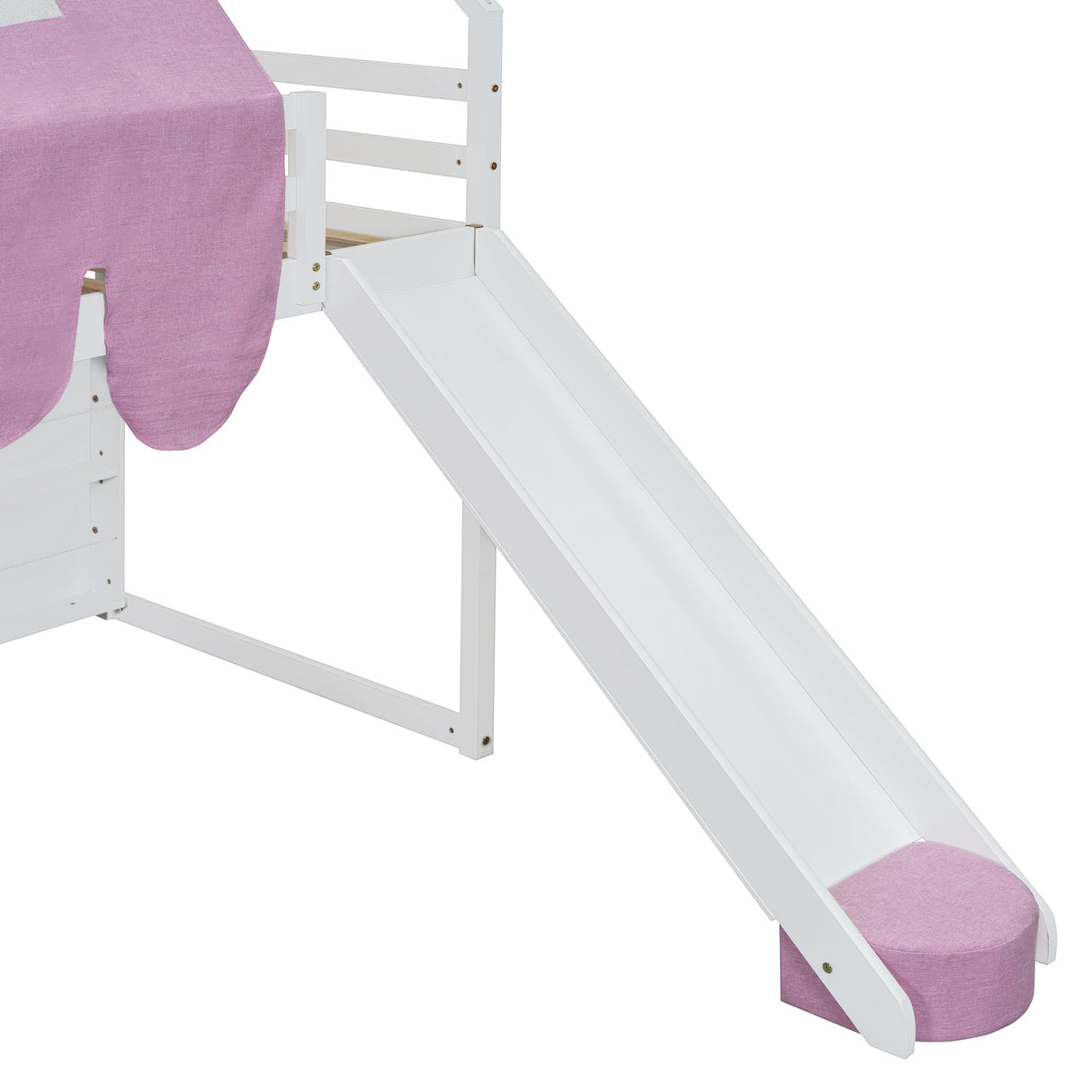 SOFTSEA Twin House Loft Bed with Stairs and Slide, Wooden House Loft Bed with Storage Shelves, Stairway Playhouse Bed with Roof Tent and Ladder for Kids Boys Girls, No Box Spring Needed, Pink White SOFTSEA