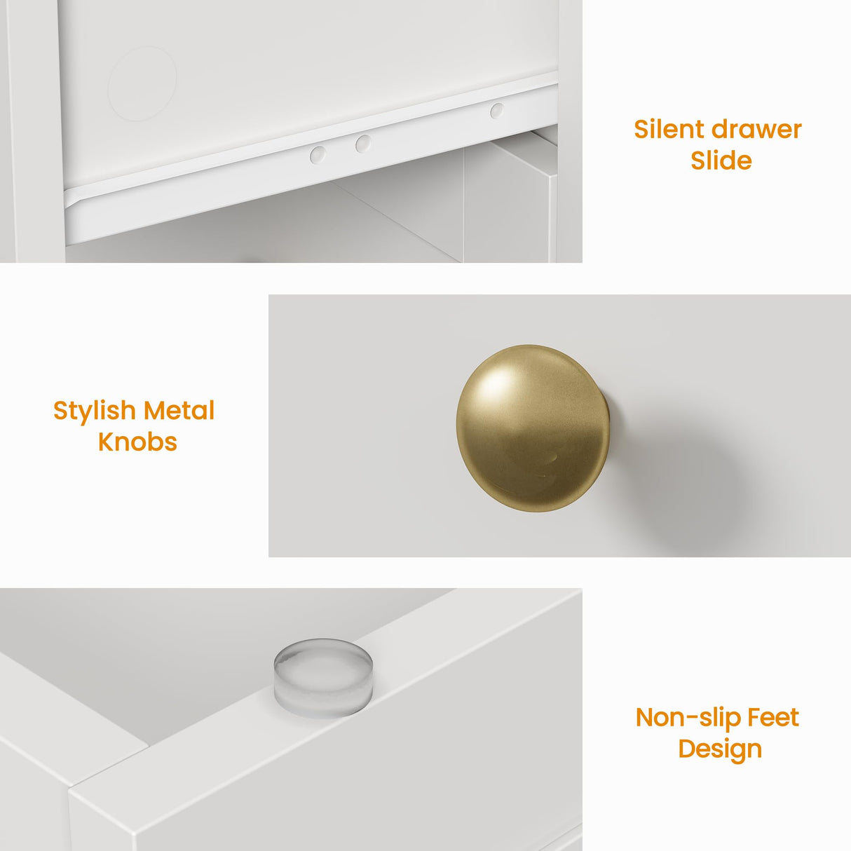 RoyalCraft Modern 3 Drawer Dresser, White and Gold Nightstand for Bedroom, Small Chest of Drawers, End Table with Storage, Wood Beside Table for Living Room, Home Office, Entryway RoyalCraft
