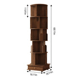 RNE Walnut 6-Tier 360 Rotating Solid Wood Bookshelf Tower with Drawers and Wheels RNE
