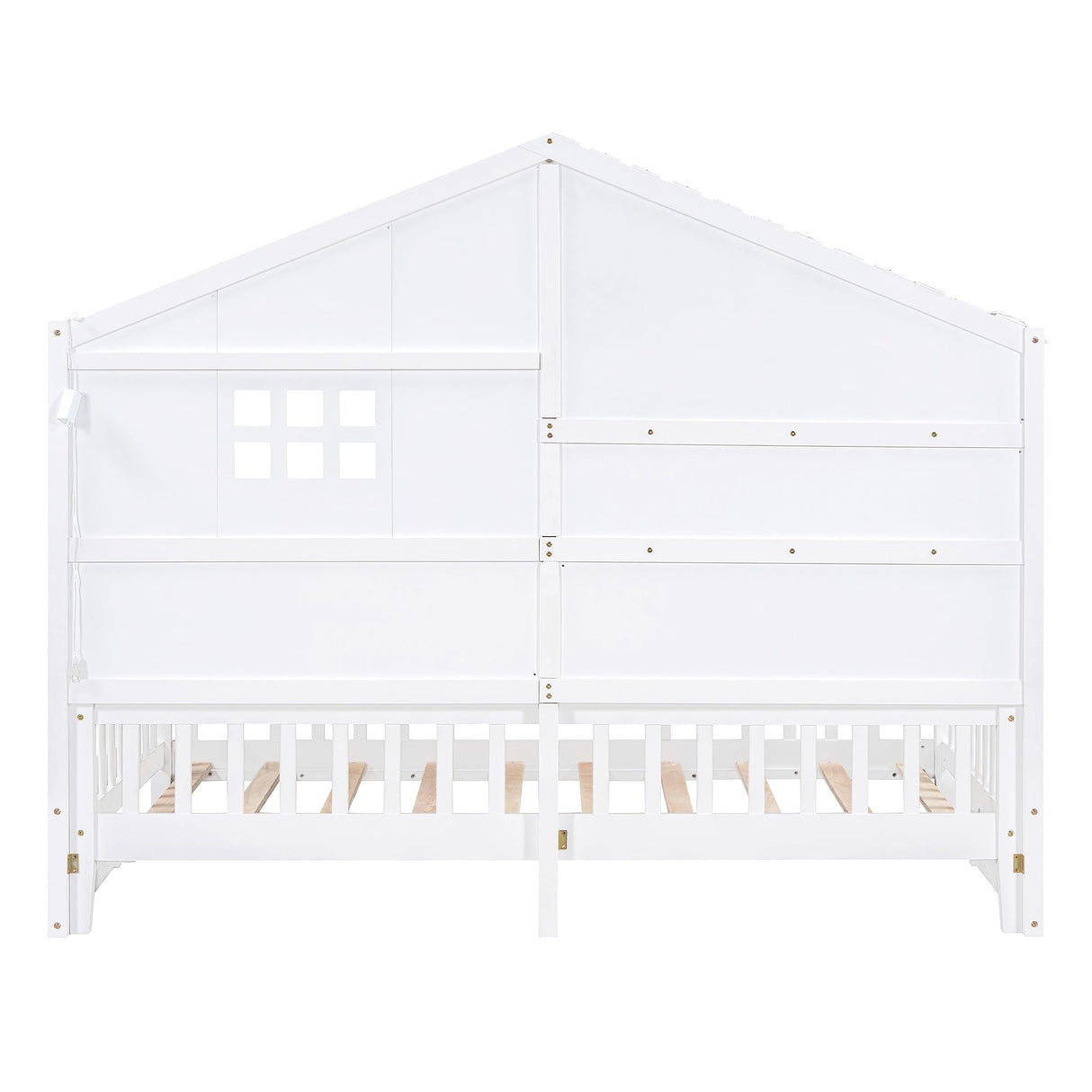 SOFTSEA Twin Size Low Loft House Bed with Shelves and Sparkling Light Stripe SOFTSEA